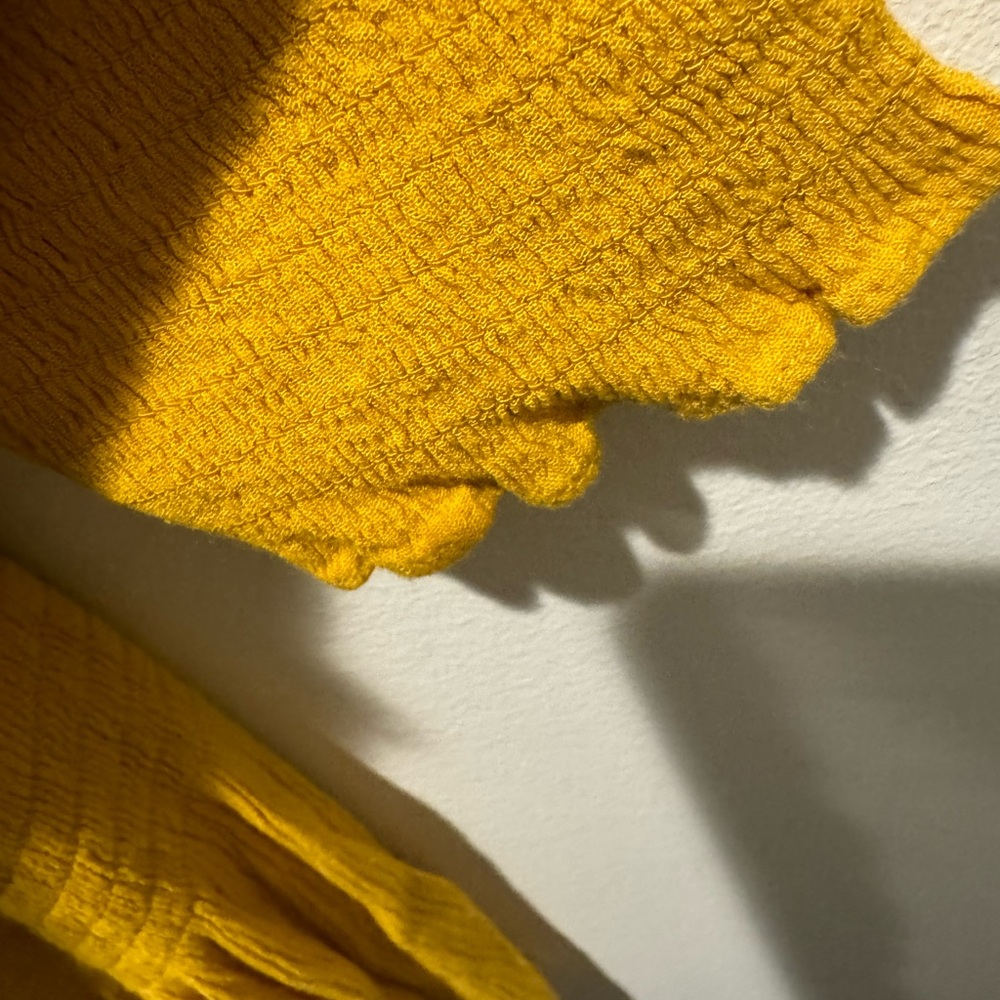 2/$20 Streetwear Society Mustard Ruffled smocked off the shoulder top - Picture 7 of 8
